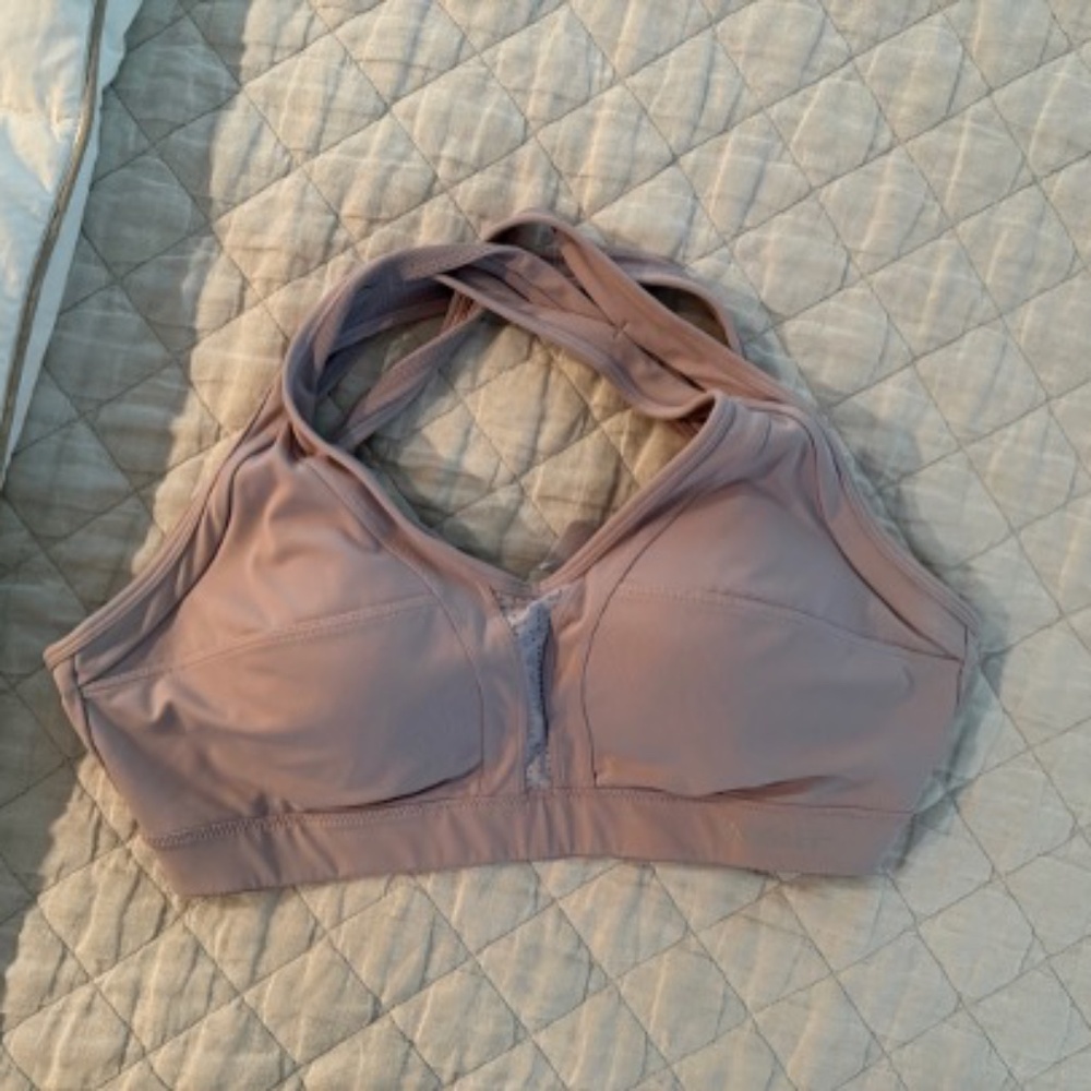 Yvette Power Cross Back Padded Sports Running Bra, Light Pink, Size Large+ EUC